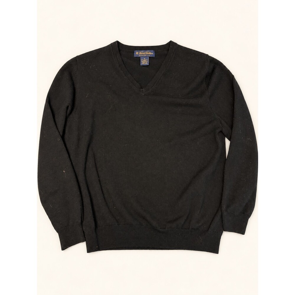 Brooks Brothers Merino Wool Blend V Neck Sweater Medium Black Long Sleeve